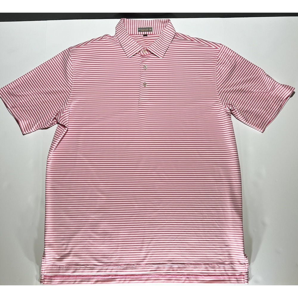 Peter Millar Summer Comfort Golf Polo Shirt Men's XL Pink White Stripes Crafty